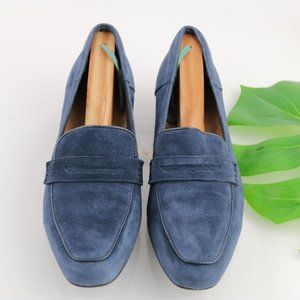 Clarks Women's Un Blush Penny Loafer Flats Size 10 Blue Suede Comfy Preppy